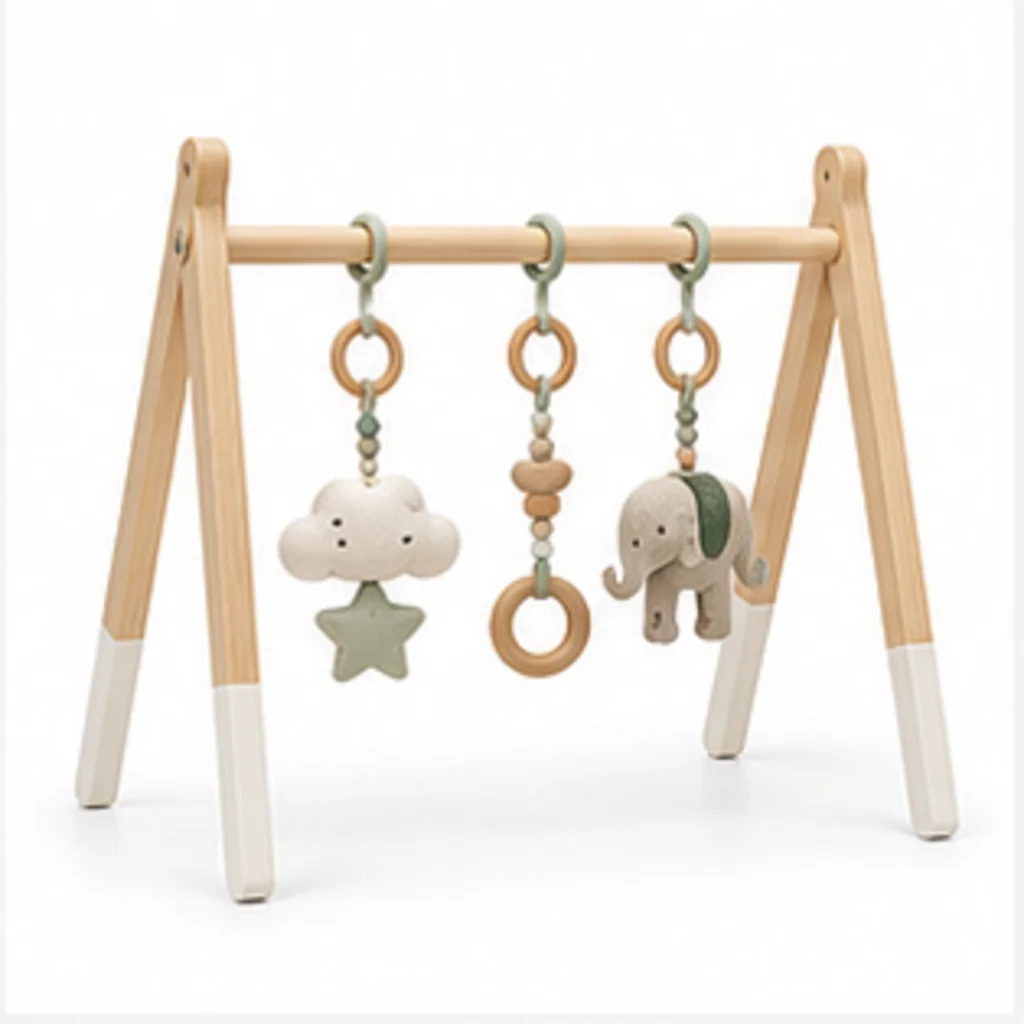 Playful Forms - Wooden Baby Play Gym with 5 Hanging Toys
