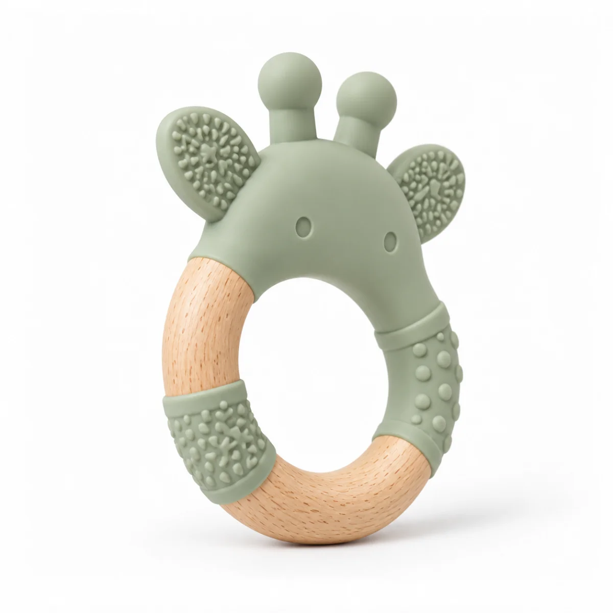 Willow & Wonder - Giraffe Silicone and Wood Teether Ring, photo 2