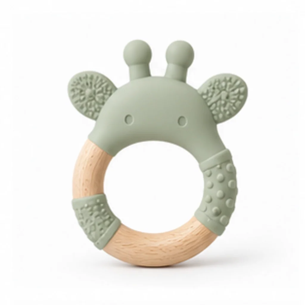 Willow & Wonder - Giraffe Silicone and Wood Teether Ring